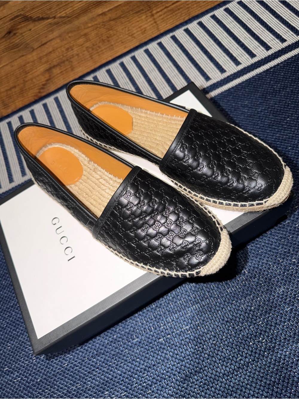 Gucci Black Quilted Leather Espadrille Slippers